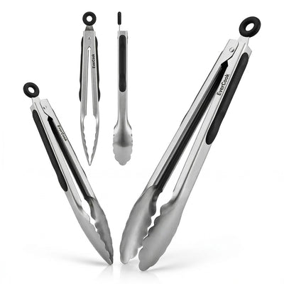 EverCook 2-Piece Stainless Steel Tong Set, 9” and 12” with Non-Slip TPR Grip - VMInnovations