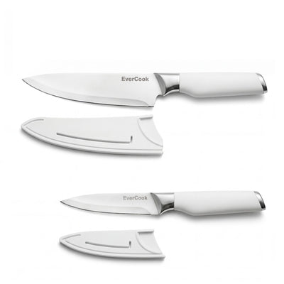 EverCook 4-Piece Knife Set A with Blade Sheaths, Stainless Steel Cutlery, White - VMInnovations
