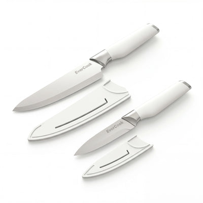 EverCook 4-Piece Knife Set A with Blade Sheaths, Stainless Steel Cutlery, White - VMInnovations