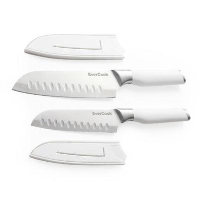 EverCook 4-Piece Knife Set with Blade Sheaths, Stainless Steel Cutlery, White