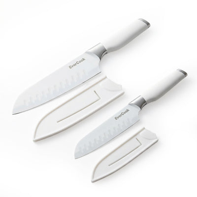 EverCook 4-Piece Knife Set with Blade Sheaths, Stainless Steel Cutlery, White