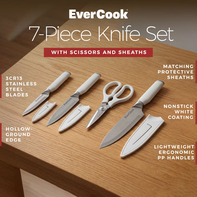 EverCook 7-Piece Knife Set A with Sheaths and Scissors, Stainless Steel Cutlery - VMInnovations