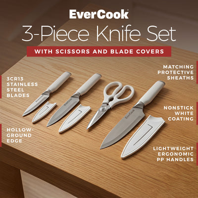 EverCook 7-Piece Knife Set with Sheaths and Scissors, Stainless Steel Cutlery (Open Box)