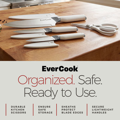 EverCook 7-Piece Knife Set with Sheaths and Scissors, Stainless Steel Cutlery (Open Box)