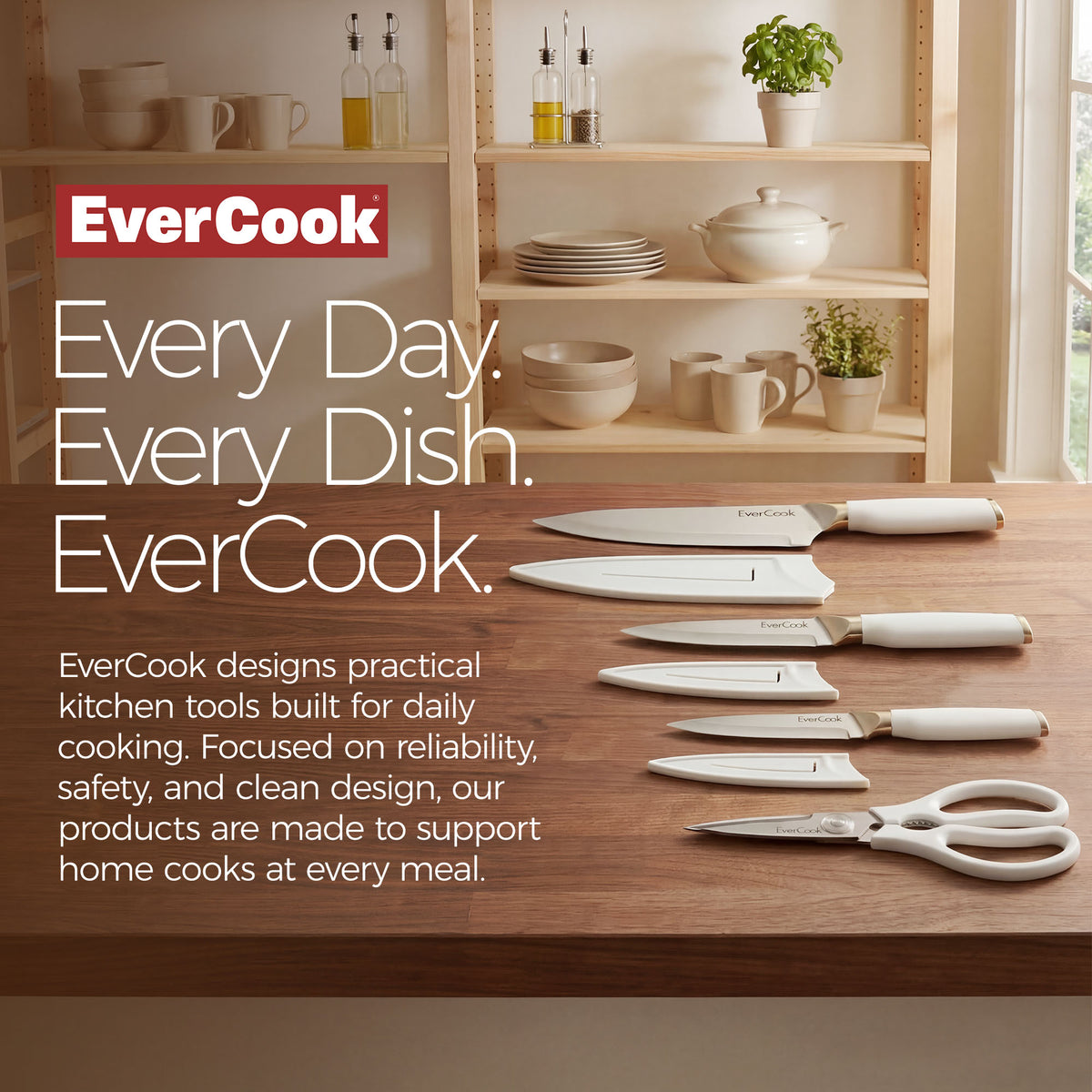 EverCook 7-Piece Knife Set with Sheaths and Scissors, Stainless Steel Cutlery (Open Box)