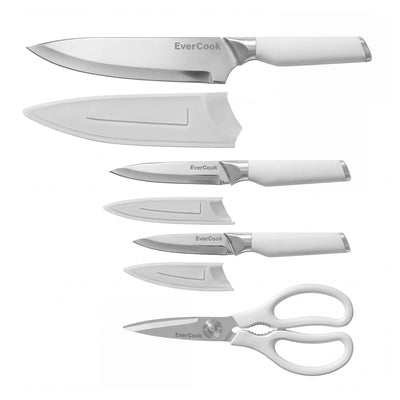 EverCook 7-Piece Knife Set with Sheaths and Scissors, Stainless Steel Cutlery (Open Box)