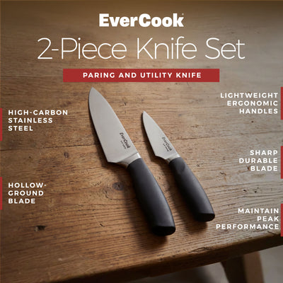 EverCook 3.5” Paring Knife and 5.5” Utility Knife Set, Stainless Steel Cutlery - VMInnovations