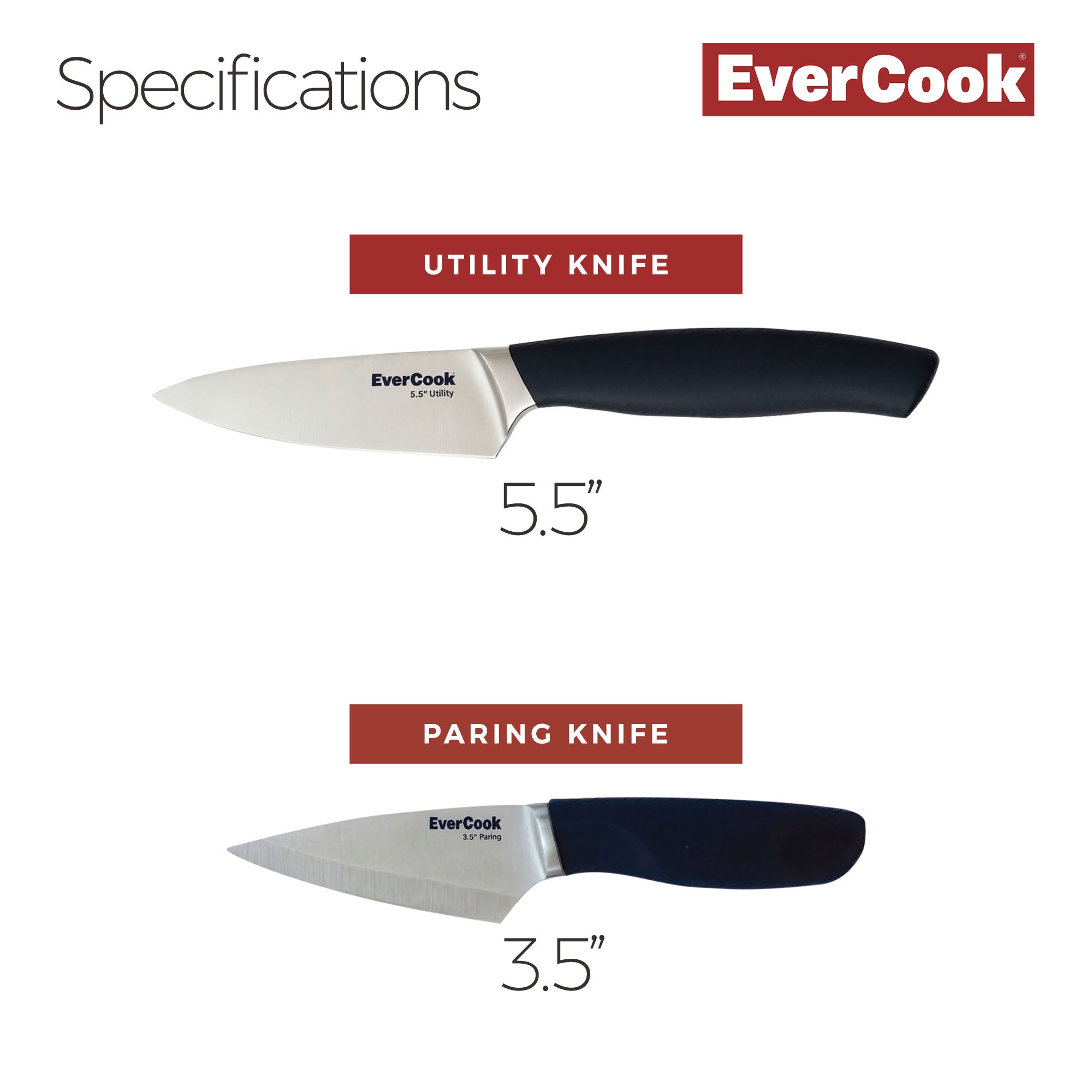 EverCook 3.5” Paring Knife and 5.5” Utility Knife Set, Stainless Steel Cutlery - VMInnovations