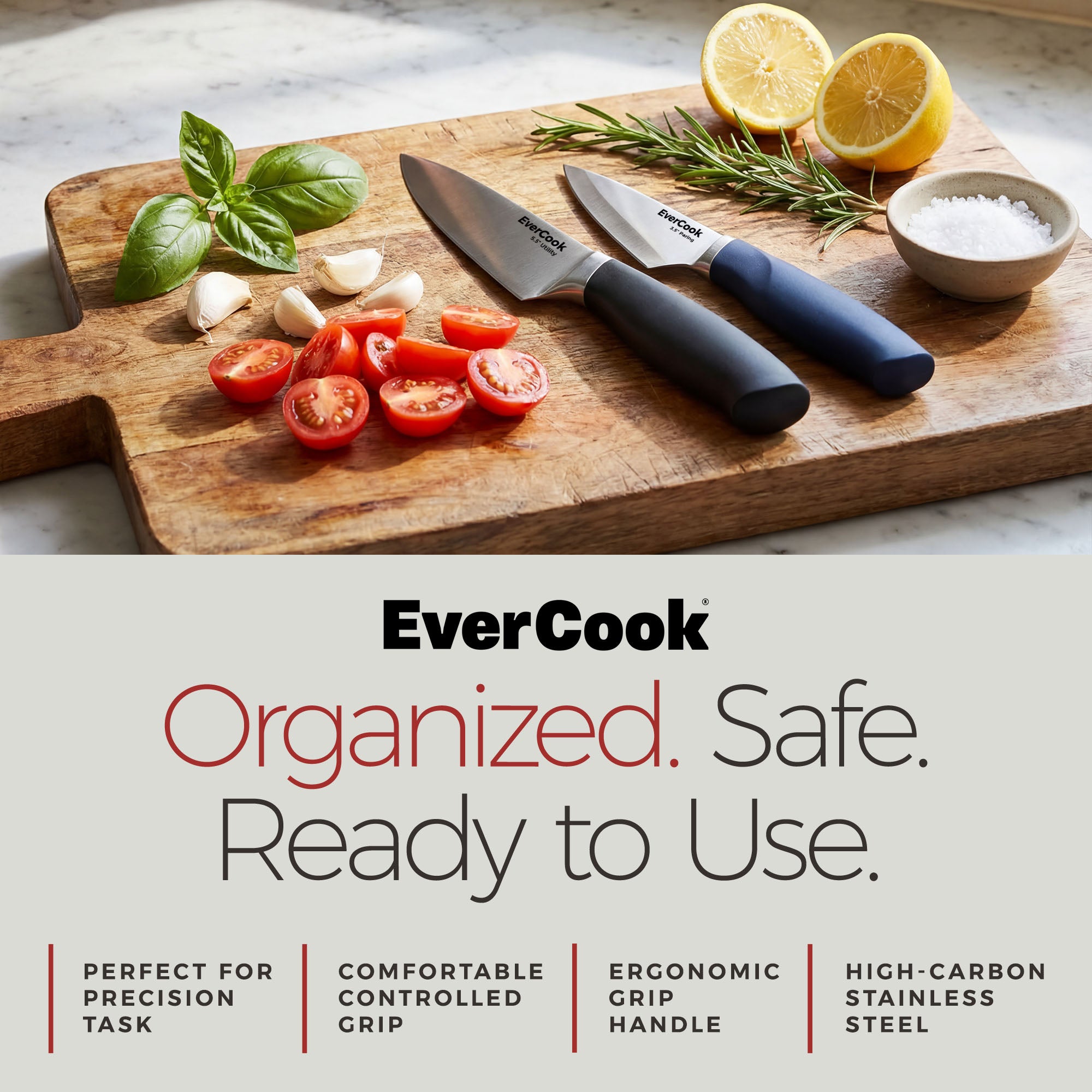EverCook 3.5” Paring Knife and 5.5” Utility Knife Set, Stainless Steel Cutlery - VMInnovations