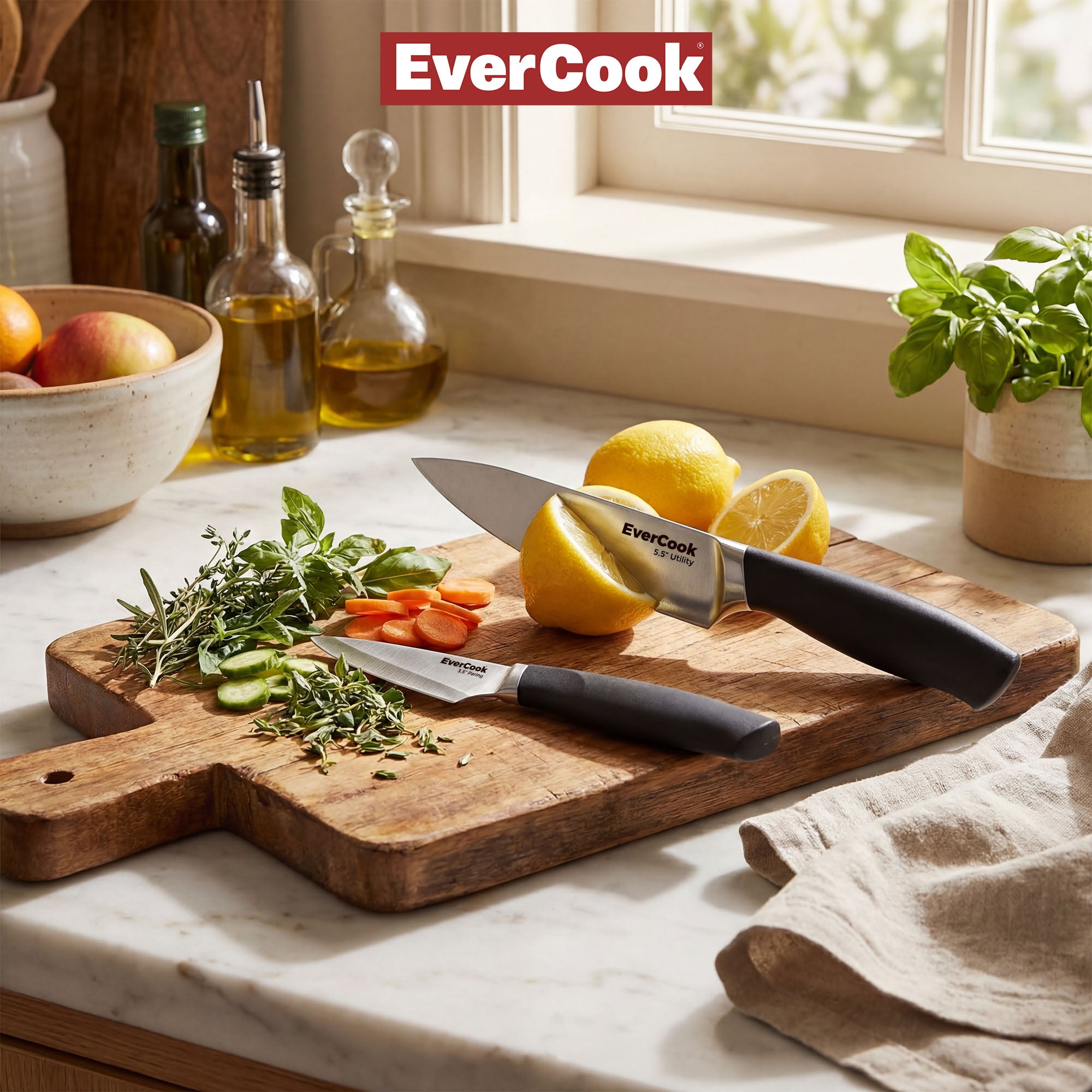 EverCook 3.5” Paring Knife and 5.5” Utility Knife Set, Stainless Steel Cutlery - VMInnovations
