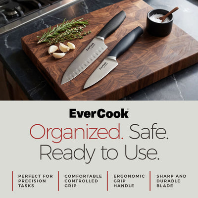EverCook 7” Santoku Knife and 5.5” Utility Knife Set, Stainless Steel Cutlery - VMInnovations