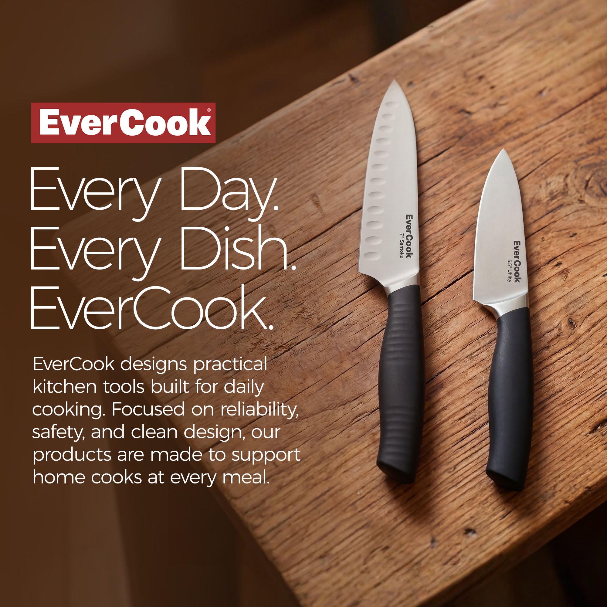 EverCook 7” Santoku Knife and 5.5” Utility Knife Set, Stainless Steel Cutlery - VMInnovations