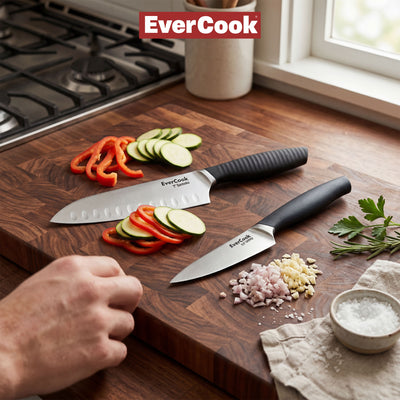 EverCook 7” Santoku Knife and 5.5” Utility Knife Set, Stainless Steel Cutlery - VMInnovations