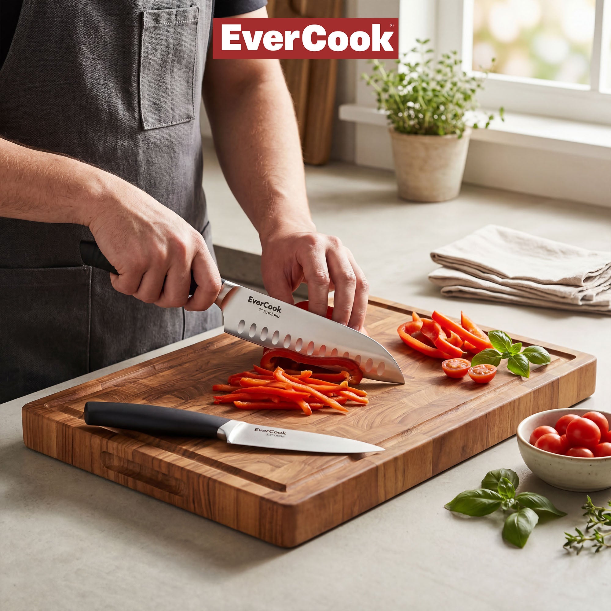 EverCook 7” Santoku Knife and 5.5” Utility Knife Set, Stainless Steel Cutlery - VMInnovations
