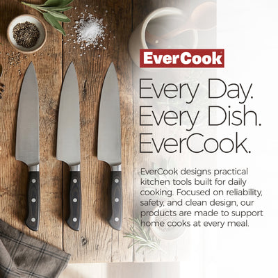 EverCook 3-Piece 8-Inch Chef Knife Set, Stainless Steel Blades, Black/Silver - VMInnovations