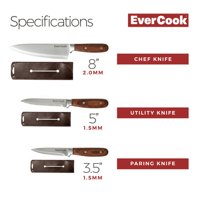EverCook 6-Piece Kitchen Knife Set with Blade Sheaths, 1.5/2 mm Stainless Steel - VMInnovations