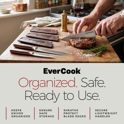 EverCook 6-Piece Kitchen Knife Set with Blade Sheaths, 1.5/2 mm Stainless Steel - VMInnovations