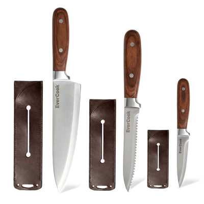 EverCook 6-Piece Kitchen Knife Set with Blade Sheaths, 1.5/2 mm Stainless Steel - VMInnovations