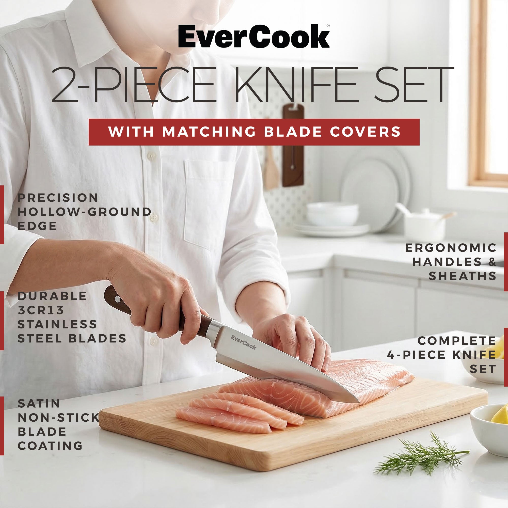 EverCook 4-Piece Kitchen Knife Set with Blade Sheaths, 2.0 mm Stainless Steel - VMInnovations
