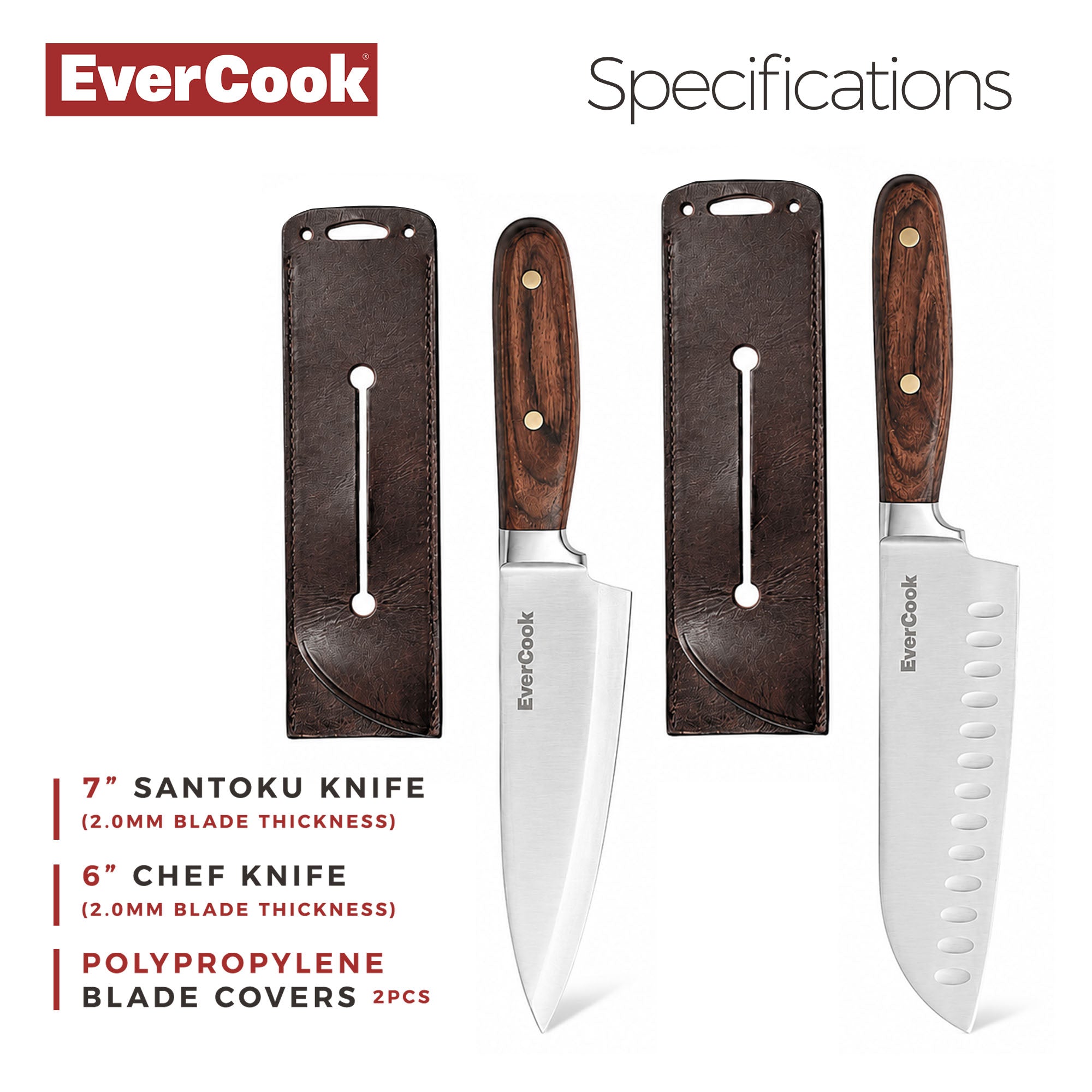 EverCook 4-Piece Kitchen Knife Set with Blade Sheaths, 2.0 mm Stainless Steel - VMInnovations