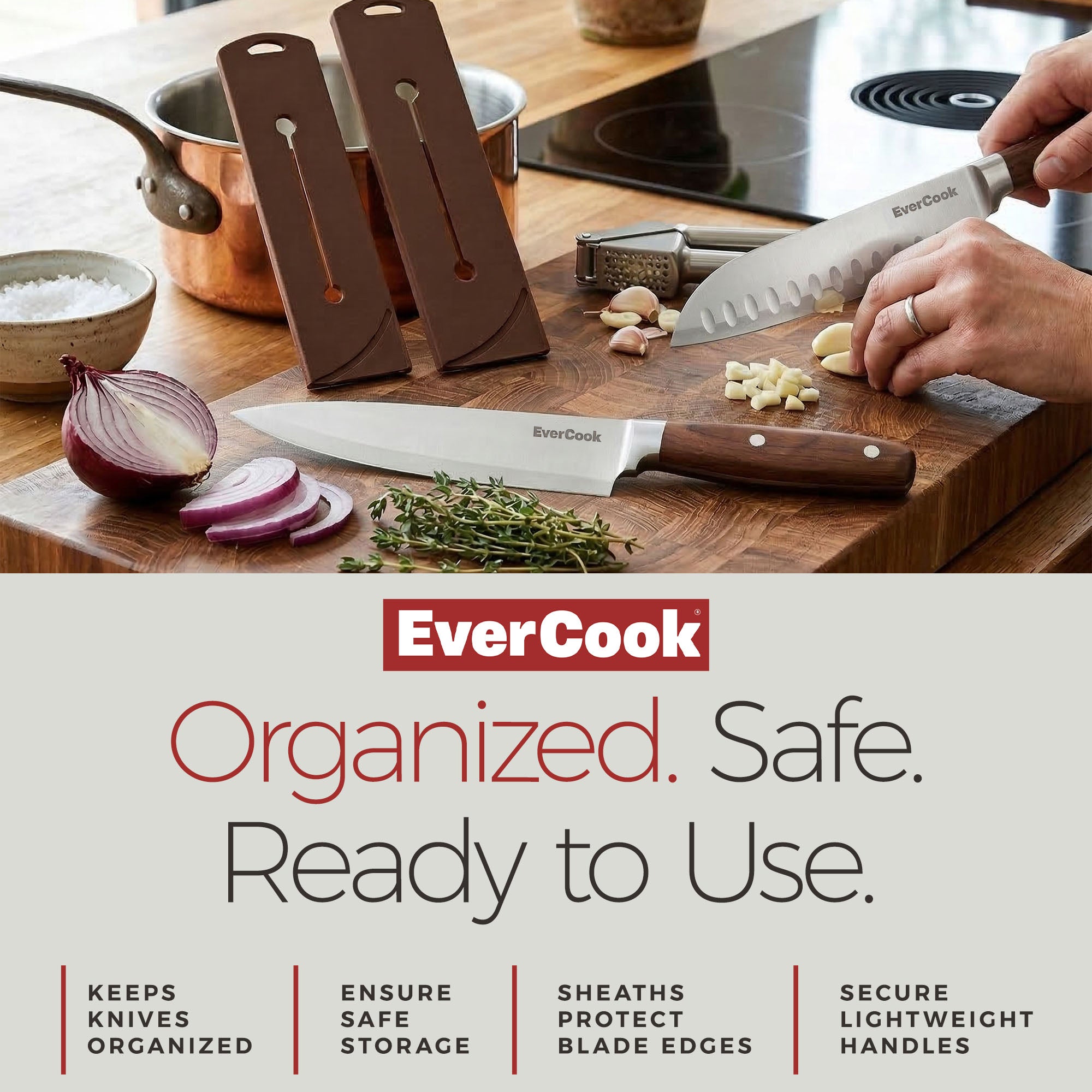 EverCook 4-Piece Kitchen Knife Set with Blade Sheaths, 2.0 mm Stainless Steel - VMInnovations