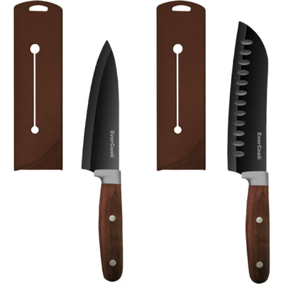 EverCook 4Pc Kitchen Knife Set with Blade Sheaths, 2.0 mm Black Stainless Steel