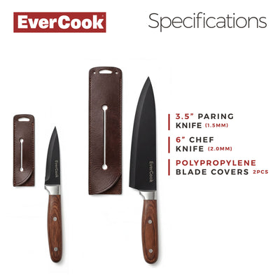 EverCook 4Pc Kitchen Knife Set w/ Blade Sheaths, 1.5/2 mm Black Stainless Steel - VMInnovations