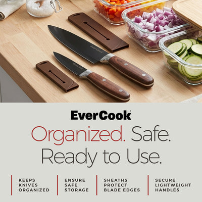 EverCook 4Pc Kitchen Knife Set w/ Blade Sheaths, 1.5/2 mm Black Stainless Steel - VMInnovations