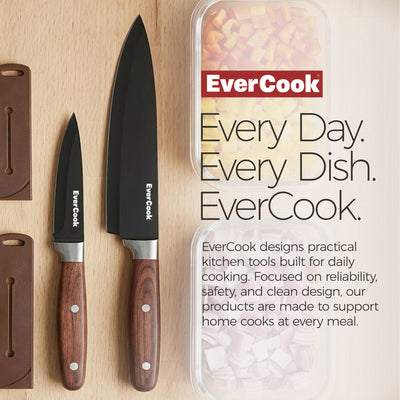 EverCook 4Pc Kitchen Knife Set w/ Blade Sheaths, 1.5/2 mm Black Stainless Steel - VMInnovations
