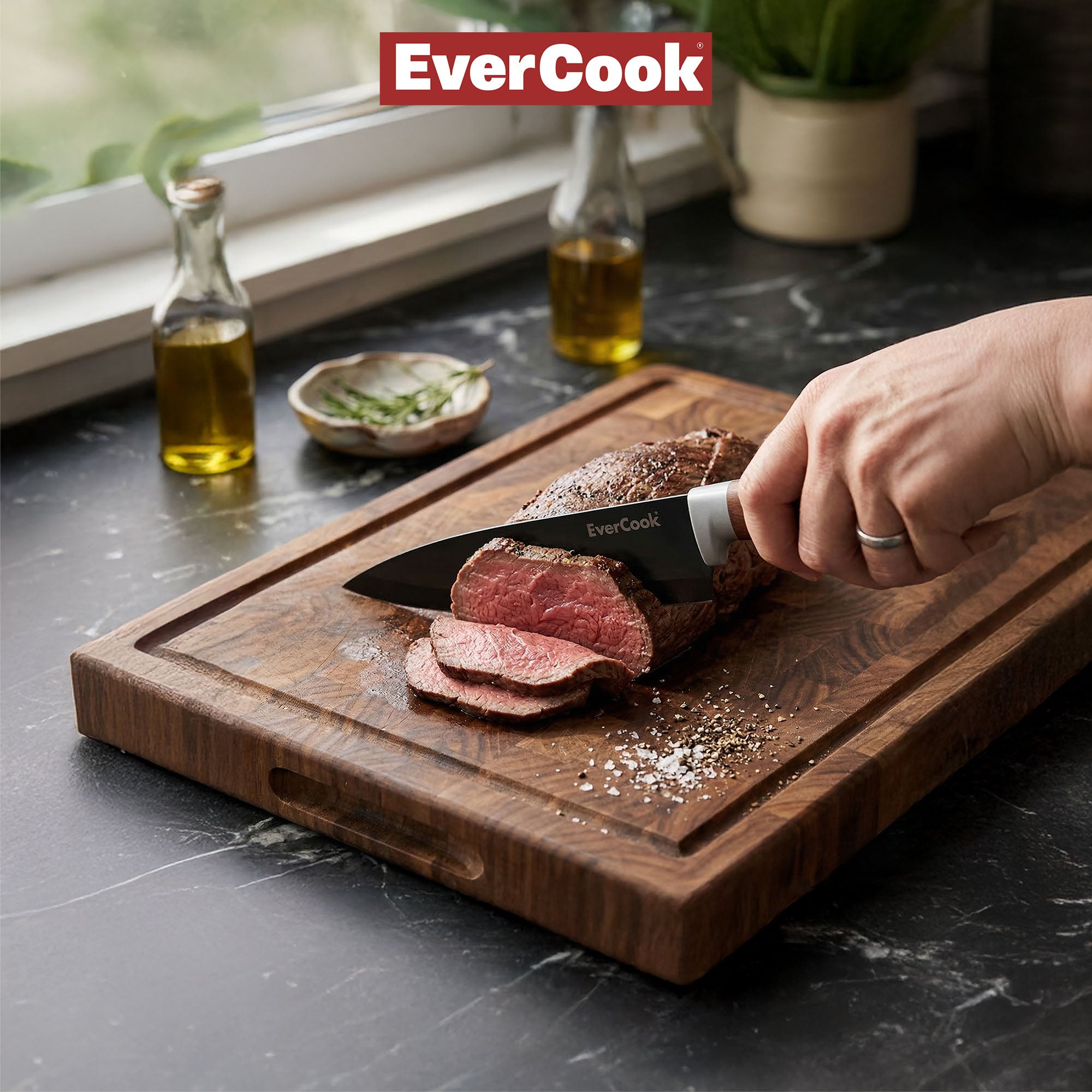 EverCook 4Pc Kitchen Knife Set w/ Blade Sheaths, 1.5/2 mm Black Stainless Steel - VMInnovations
