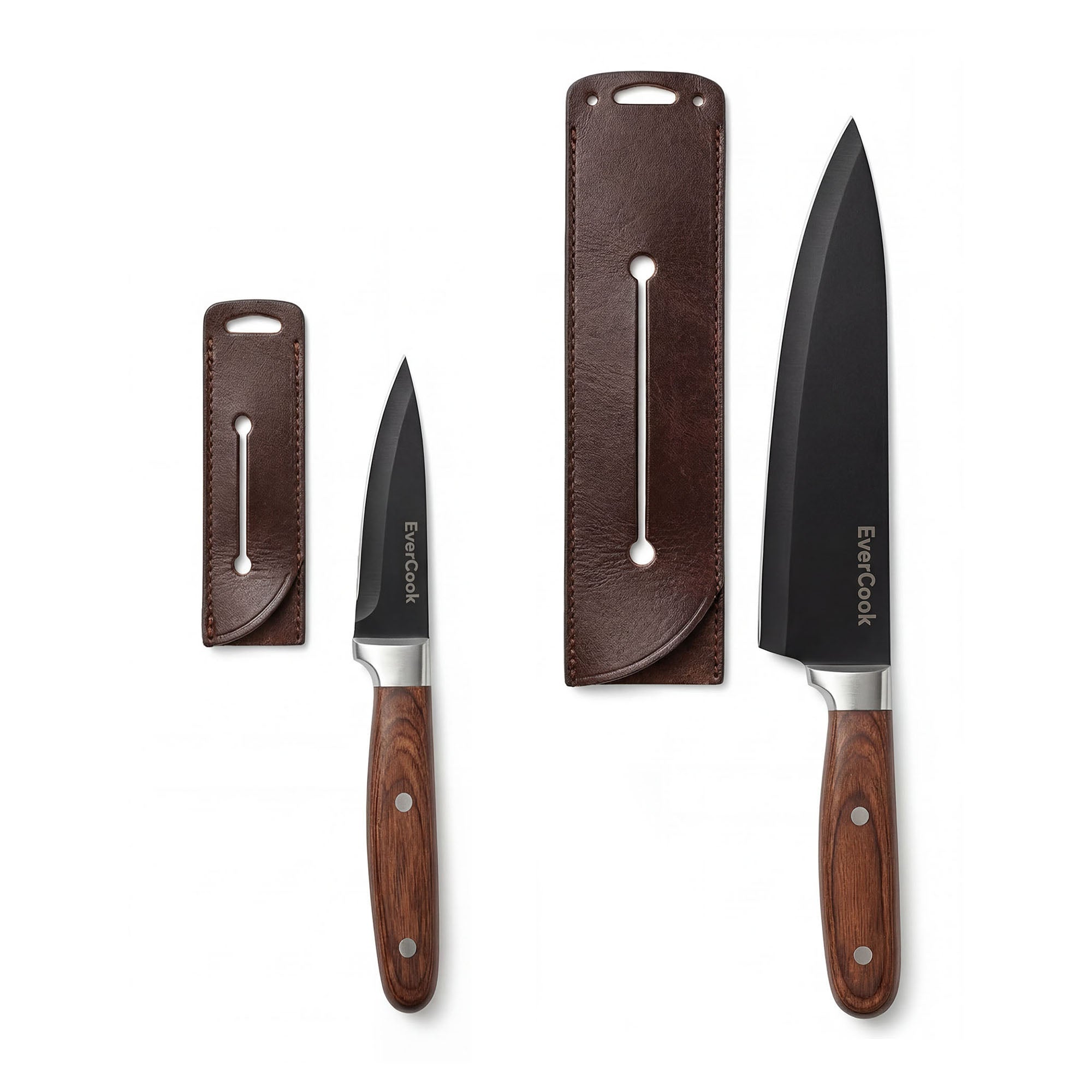 EverCook 4Pc Kitchen Knife Set w/ Blade Sheaths, 1.5/2 mm Black Stainless Steel - VMInnovations