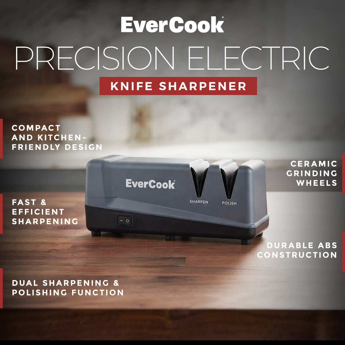 EverCook Electric Knife Sharpener, 2-Stage Ceramic Wheels, Multi-Tool Sharpening