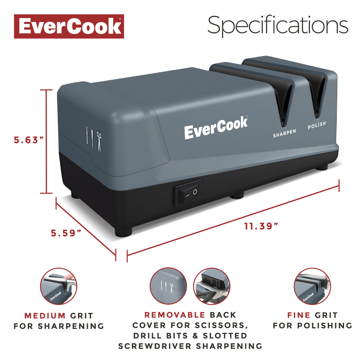 EverCook Electric Knife Sharpener, 2-Stage Ceramic Wheels, Multi-Tool Sharpening