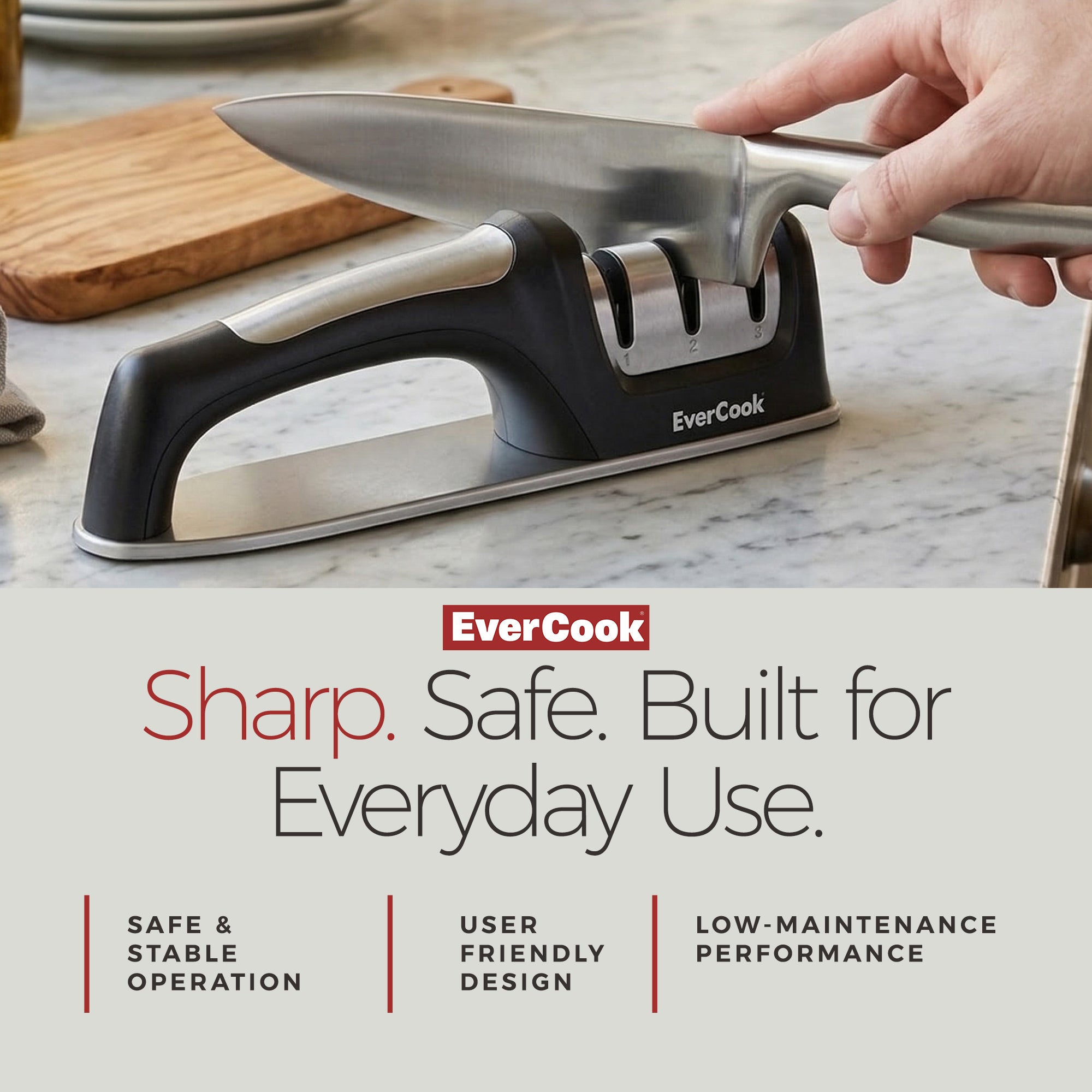 EverCook Precision Knife Sharpener for Kitchen Knives, 3-Stage Diamond Wheels - VMInnovations