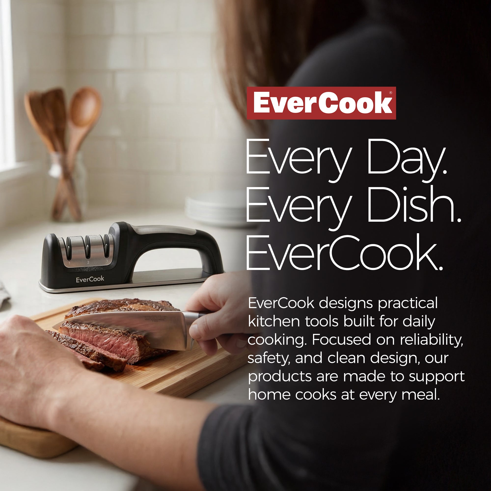 EverCook Precision Knife Sharpener for Kitchen Knives, 3-Stage Diamond Wheels - VMInnovations