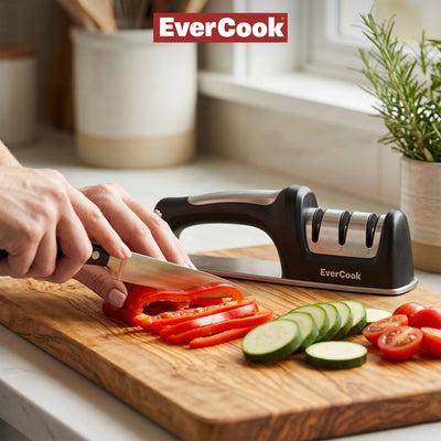 EverCook Precision Knife Sharpener for Kitchen Knives, 3-Stage Diamond Wheels - VMInnovations