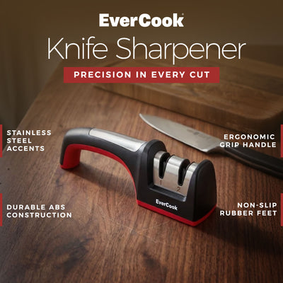 EverCook Precision Knife Sharpener for Kitchen Knives, 2-Stage Diamond Wheels - VMInnovations