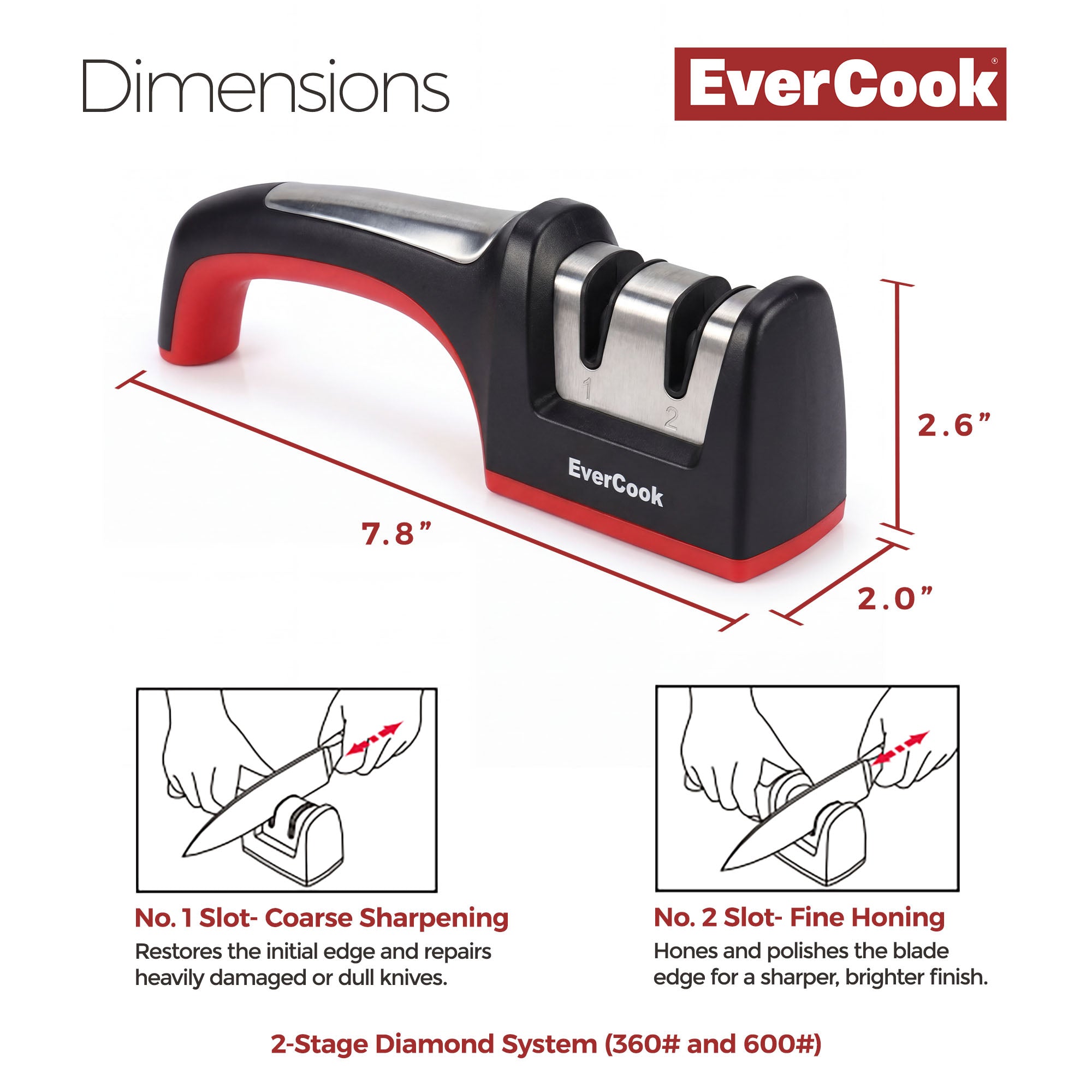 EverCook Precision Knife Sharpener for Kitchen Knives, 2-Stage Diamond Wheels - VMInnovations