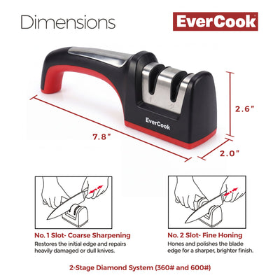 EverCook Precision Knife Sharpener for Kitchen Knives, 2-Stage Diamond Wheels - VMInnovations