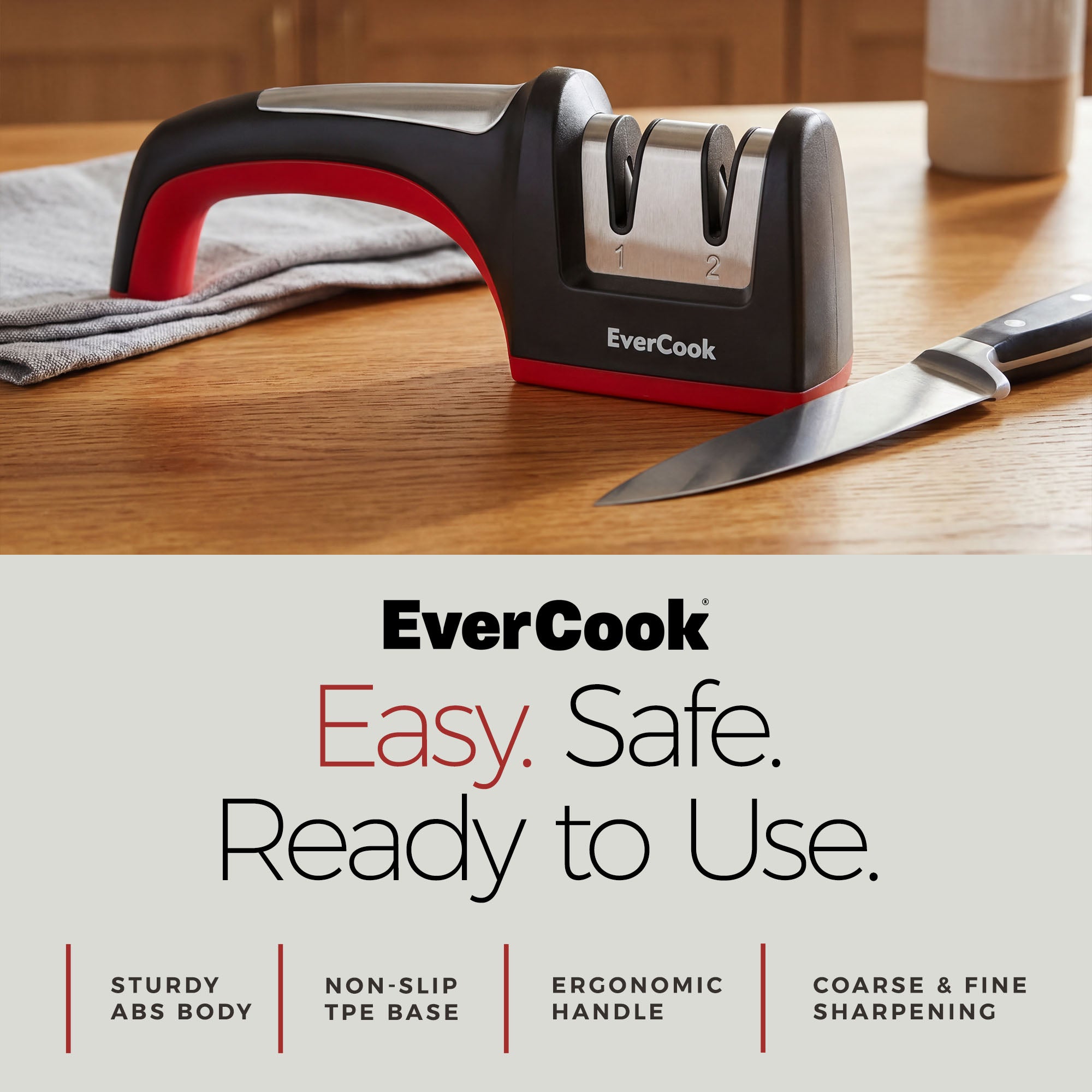 EverCook Precision Knife Sharpener for Kitchen Knives, 2-Stage Diamond Wheels - VMInnovations