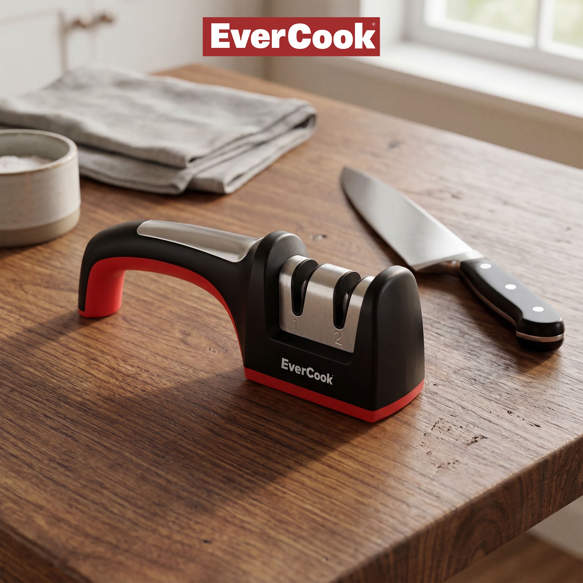 EverCook Precision Knife Sharpener for Kitchen Knives, 2-Stage Diamond Wheels - VMInnovations