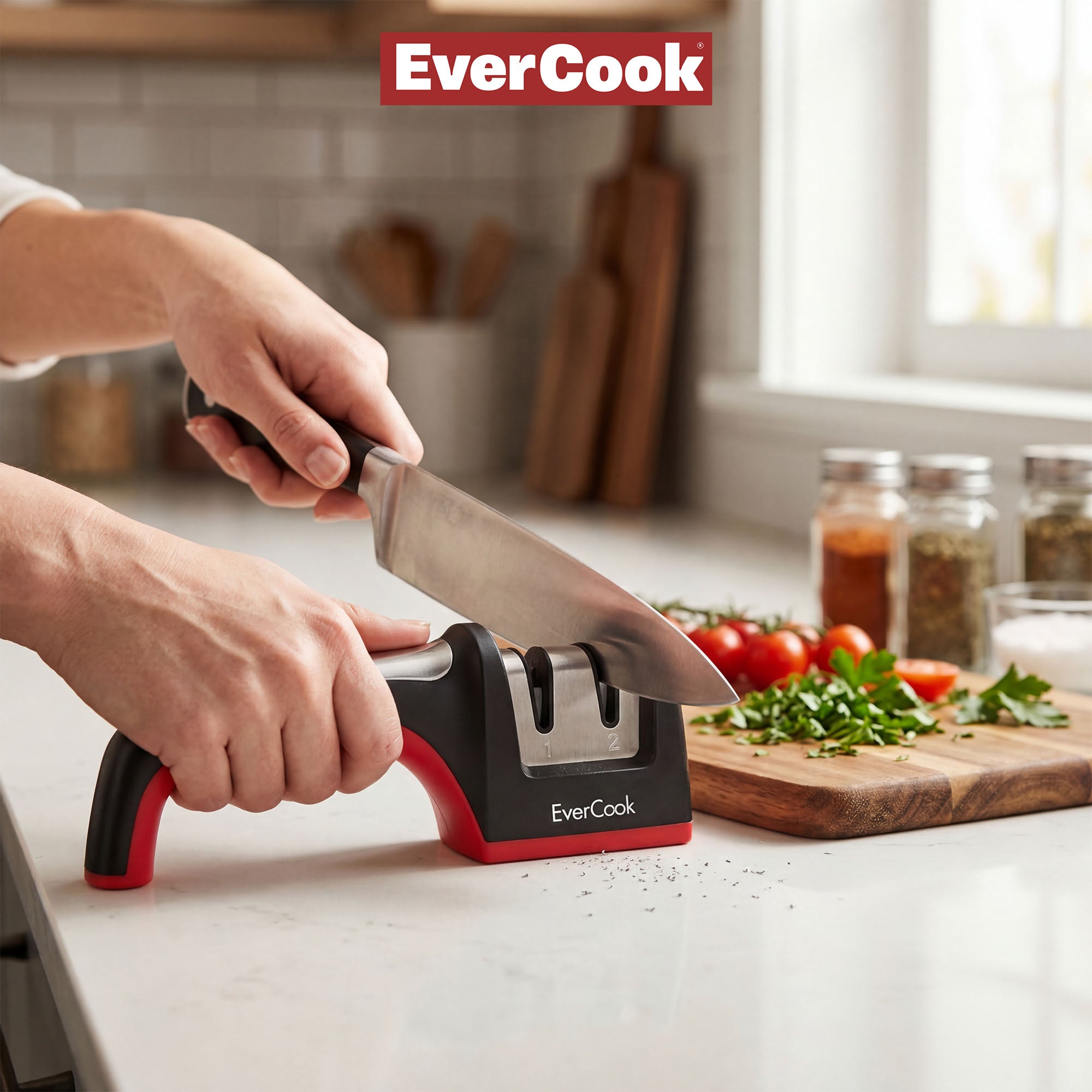 EverCook Precision Knife Sharpener for Kitchen Knives, 2-Stage Diamond Wheels - VMInnovations