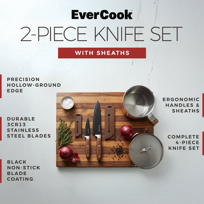 EverCook 4Pc Kitchen Knife Set w/ Blade Sheaths, 1.5/2 mm Black Stainless Steel