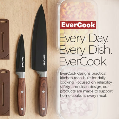 EverCook 4Pc Kitchen Knife Set w/ Blade Sheaths, 1.5/2 mm Black Stainless Steel