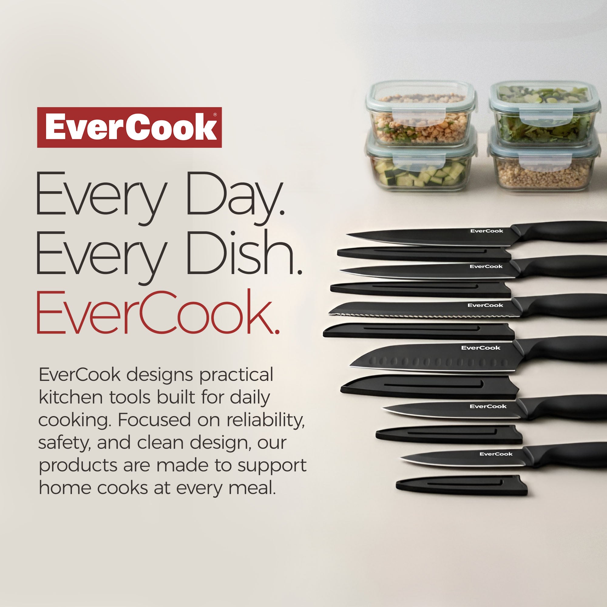 EverCook 12-Piece Kitchen Knife Set with Blade Sheaths, Stainless Steel, Black - VMInnovations