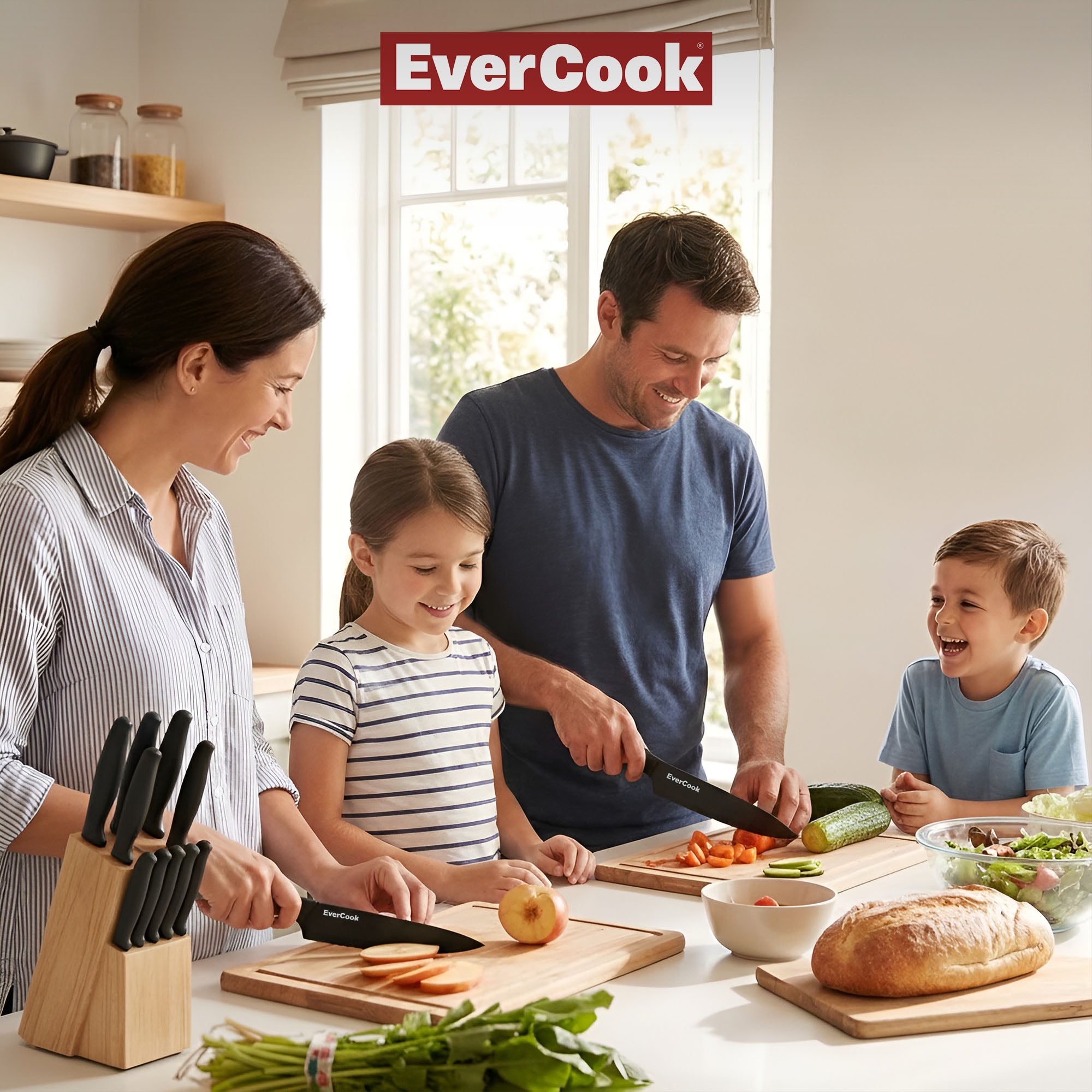 EverCook 12-Piece Kitchen Knife Set with Blade Sheaths, Stainless Steel, Black - VMInnovations