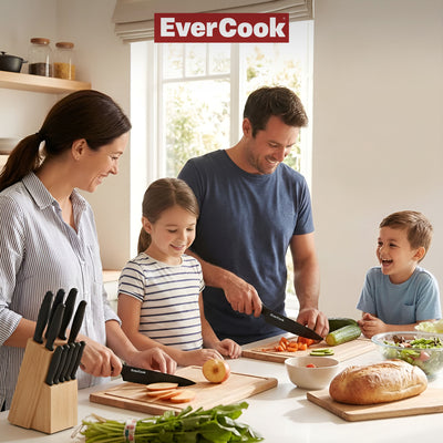 EverCook 12-Piece Kitchen Knife Set with Blade Sheaths, Stainless Steel, Black - VMInnovations