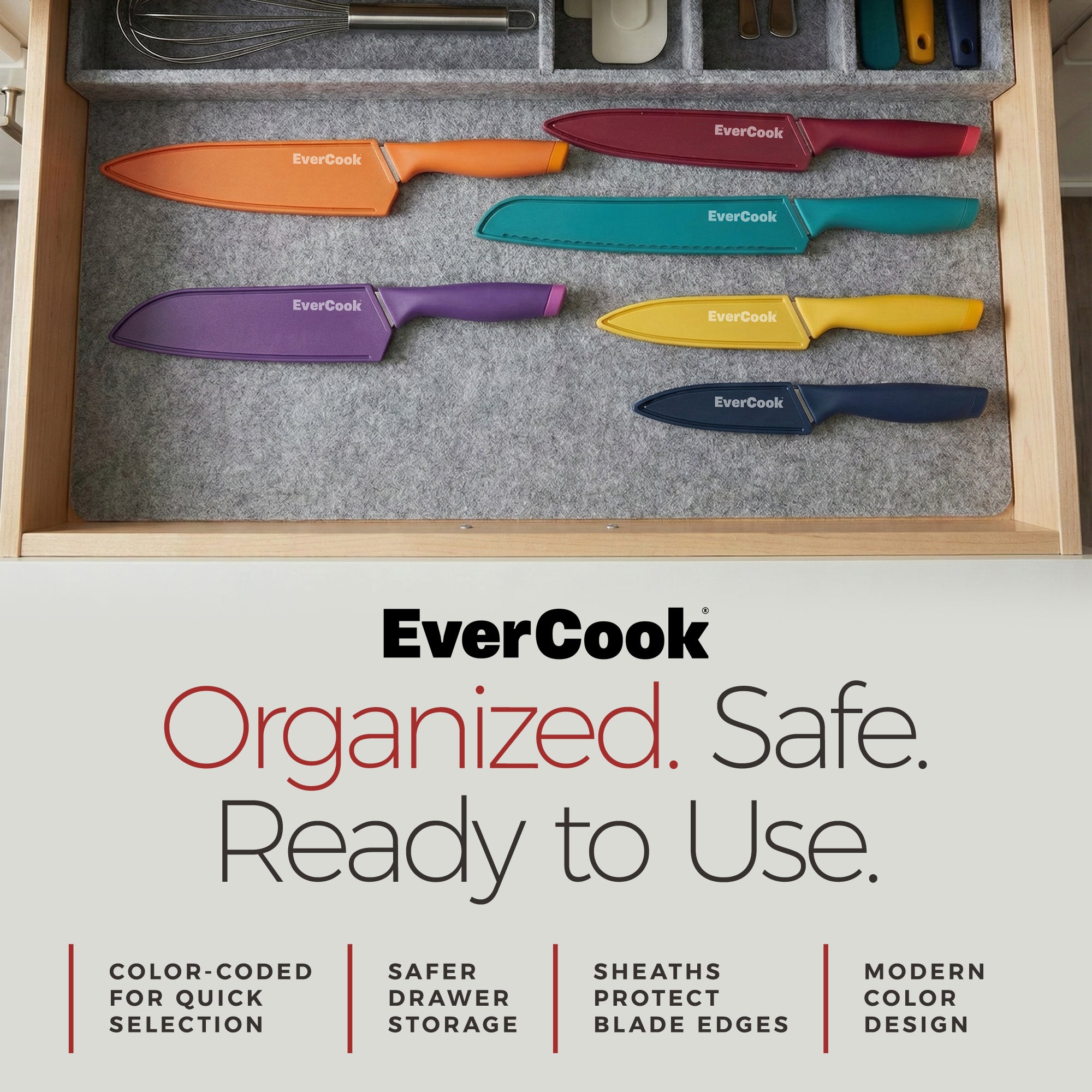 EverCook 12-Piece Kitchen Knife Set with Blade Sheaths, Stainless Steel, Multi