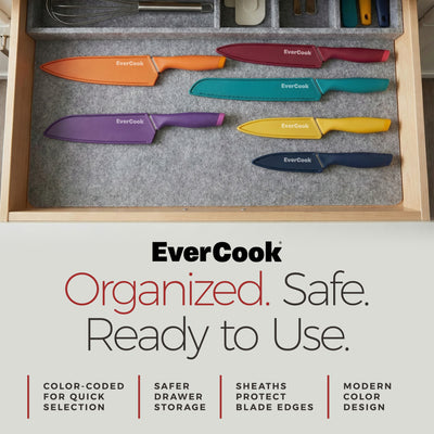 EverCook 12-Piece Kitchen Knife Set with Blade Sheaths, Stainless Steel, Multi
