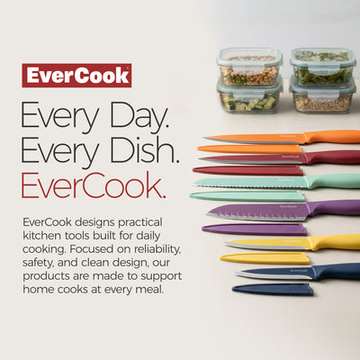 EverCook 12-Piece Kitchen Knife Set with Blade Sheaths, Stainless Steel, Multi